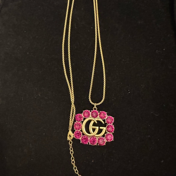 Gucci Gold GG Marmont Necklace with Pink Gemstones - Picture 5 of 8